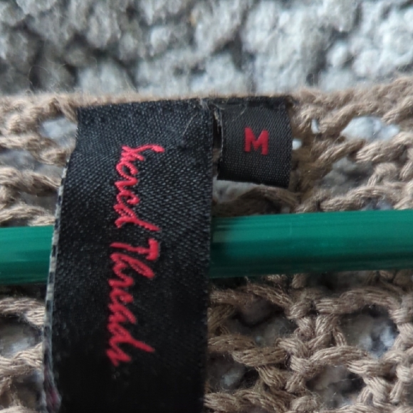 Sacred Threads Tan V-Neck Sweater with Open Knit Design - Picture 2 of 3